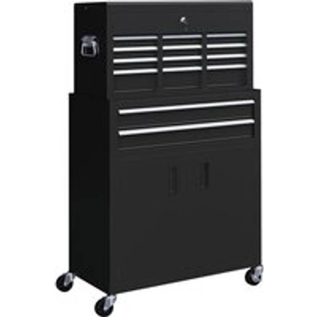 HOMCOM Top Chest and Roller Cabinet Combo Metal Tool Cabinet on Wheels Red - Black | TJ Hughes