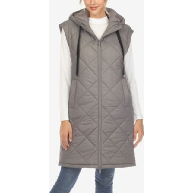 White Mark 8931-20-M Womens Diamond Quilted Hooded Puffer Vest, Grey - Medium