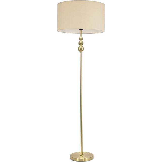 Marissa Fabric Drum Shade with Brushed Gold Ball Floor Lamp with Bulb - Nude - One Size