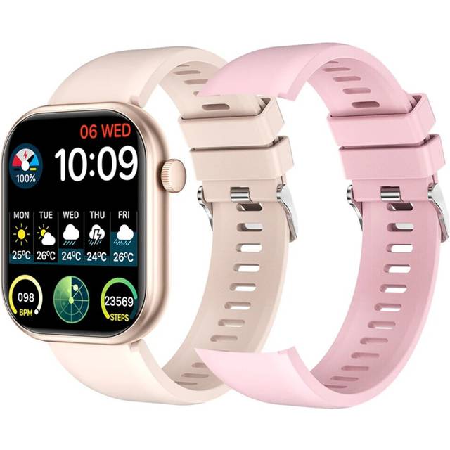 (Gold add Pink Strap) Smart Watch Women Bluetooth Call Blood Pressure Clock Body Temperature