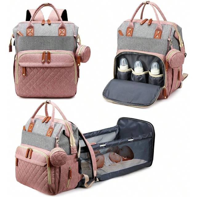SHEIN 1pc Baby Diaper Bag Backpack With Changing Station, Multifunction Portable Waterproof Large Capacity Travel Baby Changing Bags, Baby Stuff Organizer ,