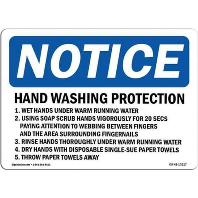 SignMission OS-NS-P-1014-L-13217 OSHA Notice Sign - Hand Washing Protection 1. Wet Hands Under