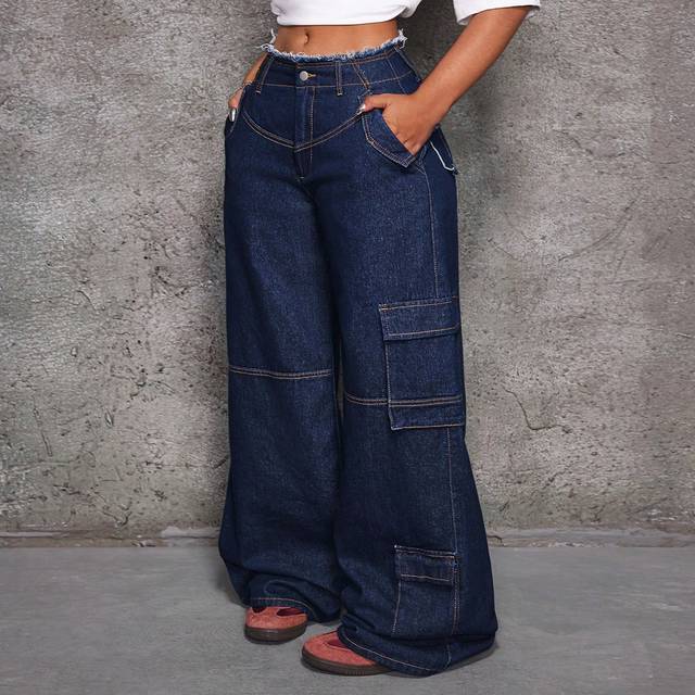 SHEIN Women&#39;s Casual Loose Fit Distressed Wide Leg Jeans With Pockets