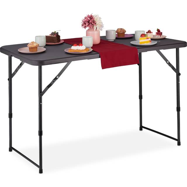 Relaxdays - Garden Table, Foldable, hwd: 53.5 x 120 x 60, Plastic, Steel, Weatherproof, Fits 6 People, Camping, Grey