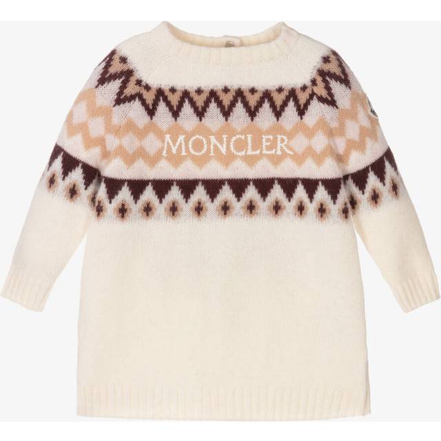 Moncler Enfant Girls Ivory Fair Isle Knitted Wool Dress - 3 year