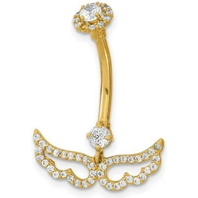 14K Yellow Gold 14 Gauge Angel Wings CZ Belly & Navel Ring Body Jewelry Earrings