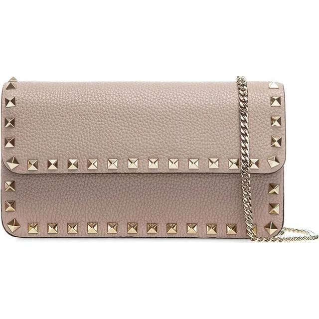 Valentino Rockstud Grainy Leather Wallet On Chain