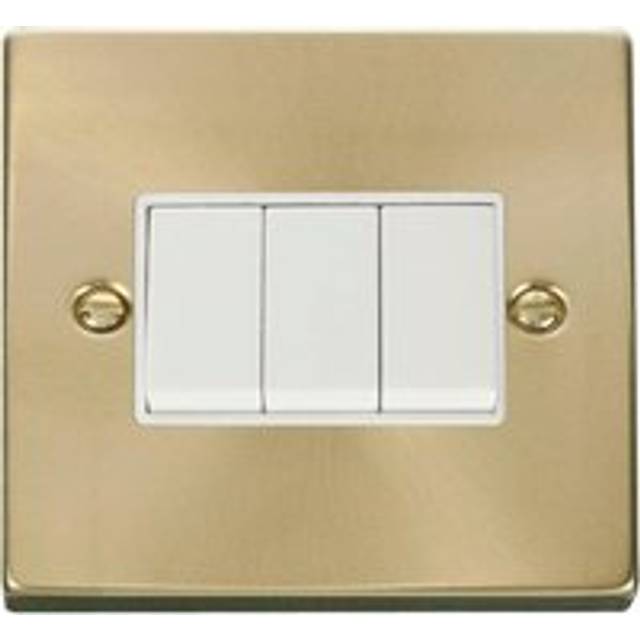 Satin / Brushed Brass 10A 3 Gang 2 Way Light Switch - White Trim - SE Home