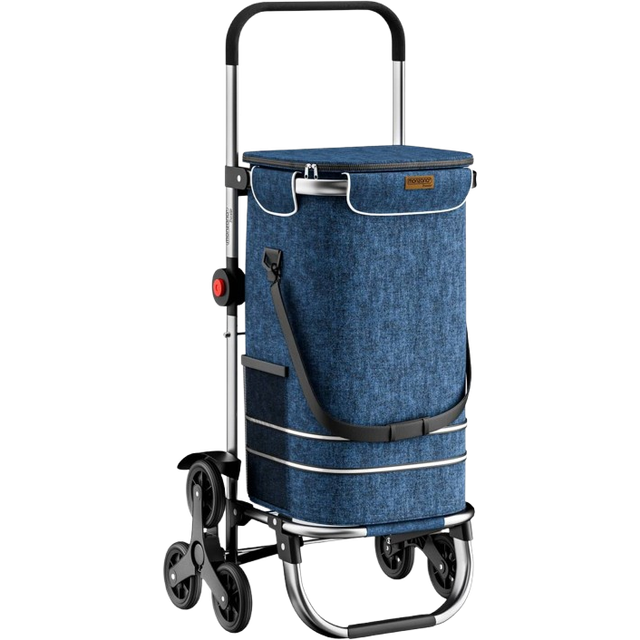 3in1 Shopping Trolley 56 Litre Volume 50 kg Capacity Foldable Detachable Shopping Bag 6 Wheels Carrying Strap Stair Climber Cooling Compartment Blue