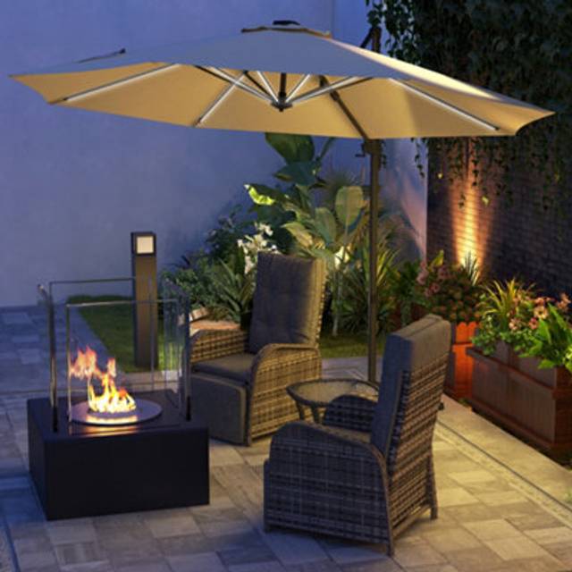 Outsunny 3(m) Solar LED Cantilever Parasol Adjustable Garden Umbrella Khaki - Khaki | TJ Hughes Dark Grey