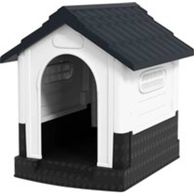 Pawhut Plastic Dog Kennel With Windows, For Garden Patio, Miniature Dogs, 64.5 X 57 X 66cm - Grey