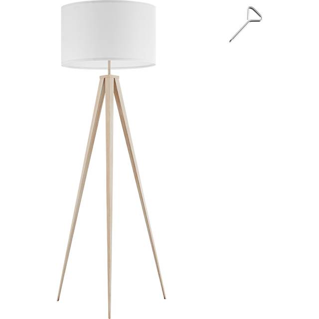 Floor Lamp Lunaris - tripod stand, textile lampshade, foot switch - oak