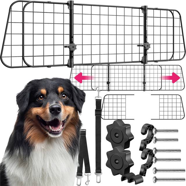 Tectake - Dog Car Guard Balu - adjustable width, with 2 extra seat belts, 91.5 x 30.5 x 5 cm - dog guard car, partition grille for dogs, dog guard