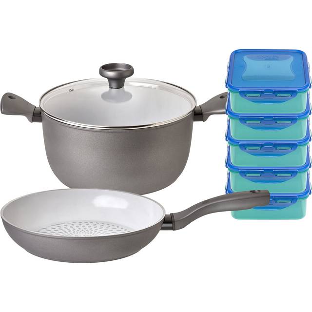Prestige:Earth Pan Batch Cooking 7 Piece Set: Frying Pan, Stockpot & Meal Prep Containers