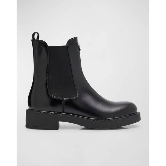 Prada Womens Black Logo-plaque Leather Chelsea Boots Eur 37 / 4 Uk Women - BLACK