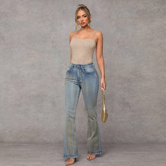 SHEIN Women&#39;s Sexy Tight Fit Flared Stretch Denim Jeans