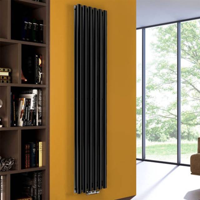 Nes Home 1800 x 360 mm Vertical Designer Radiator Black Double Oval Tube
