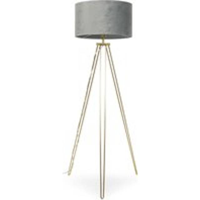 Aero Hairpin Leg Gold Tripod Floor Lamp Light with Velvet Shade - Grey - 18 inches