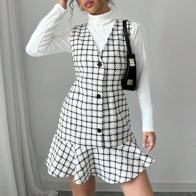 Rafferiza Women&#39;s Plaid Ruffle Hem Sleeveless Mini Dress, Excluding T-Shirt