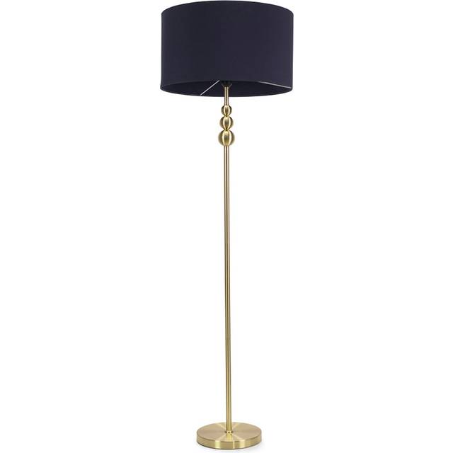 Marissa Fabric Drum Shade with Brushed Gold Ball Floor Lamp with Bulb - Navy - One Size