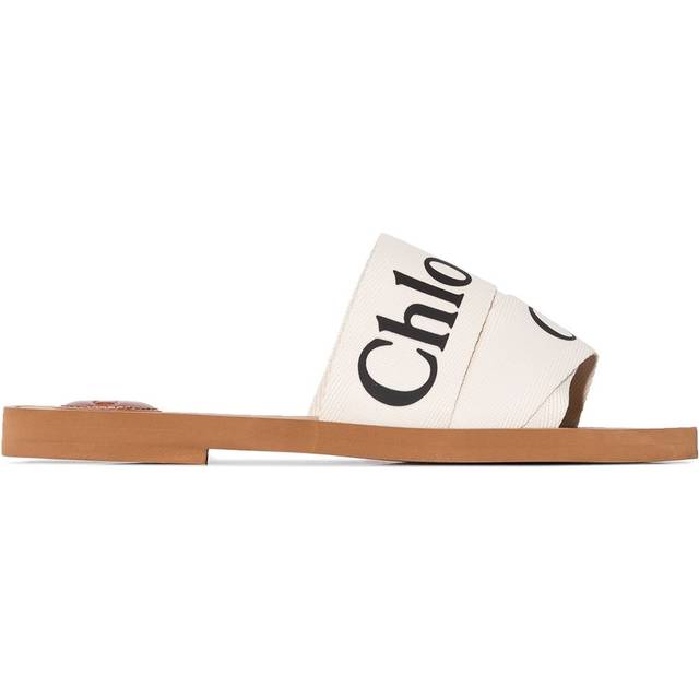 Chloé - Woody logo strap slides - women - Linen/Flax/Linen/Flax - 35 - White