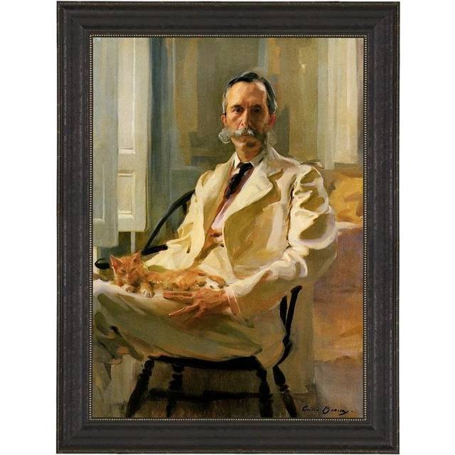 Man With Cat Framed Canvas Replica Painting: Large