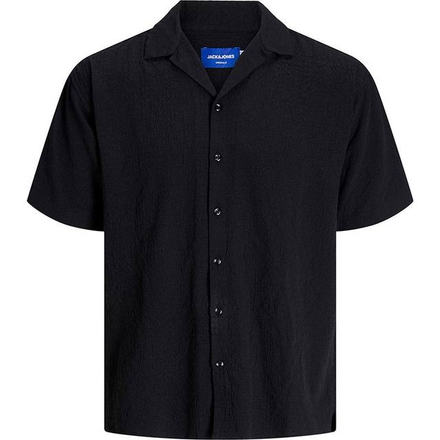 Jack & Jones – Svart, krinklad skjorta i oversize med platt krage, del av set-Svart/a