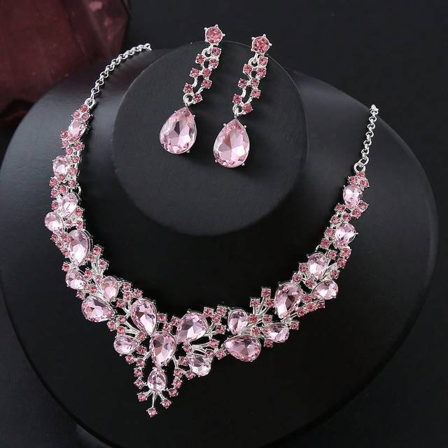 SHEIN 3pcs Set: Necklace, Earrings, High-End Luxurious Alloy Rhinestone Bridal Jewelry Set, Suitable For Wedding, Banquet, Gala