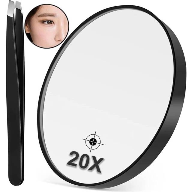 20X Magnifying Mirror with Tweezer, magnified make-up Mirror with Suction Cup Round Magnifying Makeup mirror Vanity Mirror for Makeup Application,