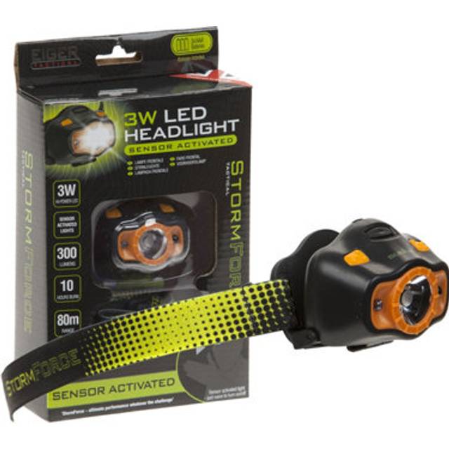 Headlight 3W Sensor Activated Head Torch USB Motion Activated 50m Range Black - One Size
