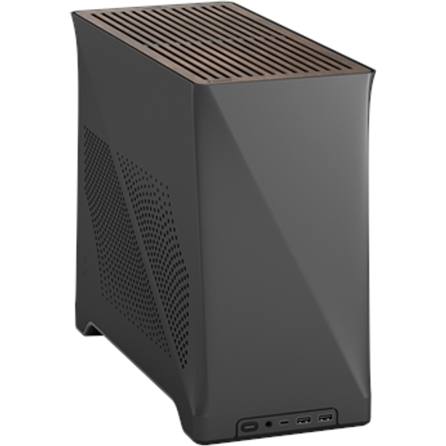 Fractal Design Era 2 ITX Datorchassi - Charcoal - Anodiserat aluminium, Toppanel i massivt valnötsträ, Stödjer 3-slot GPU, PCIe 4.0 riserkabel ingår