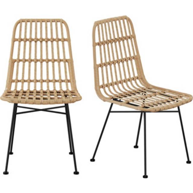 Dining chairs set of 2 | rattan pair of kitchen chairs | boho style | vonhaus