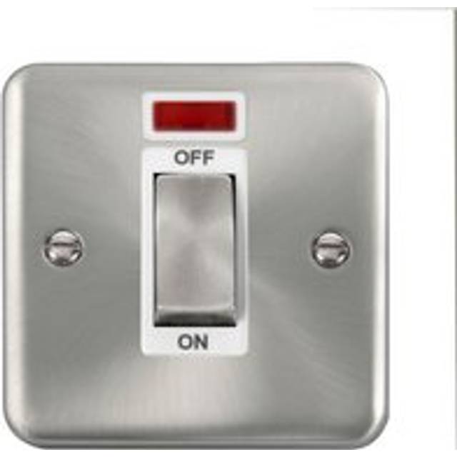 Curved Edge Satin / Brushed Chrome 1 Gang Ingot Size 45A Switch With Neon - White Trim Se Home