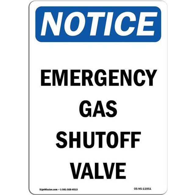 SignMission OS-NS-A-1014-V-11851 10 x 14 in. OSHA Notice Sign - Emergency Gas Shutoff Valve