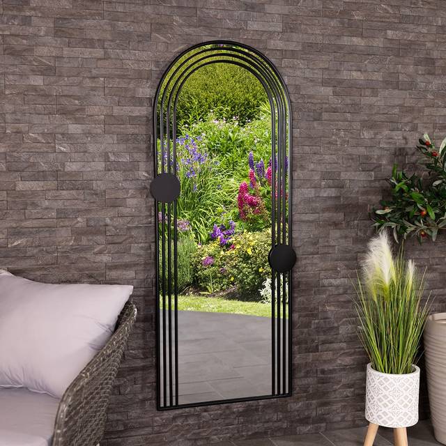 Charles Bentley Warsaw Black Arch Outdoor Wall Mirror with Dots 155 x 64.5cm - 2.5 x 155 x 64.5cm