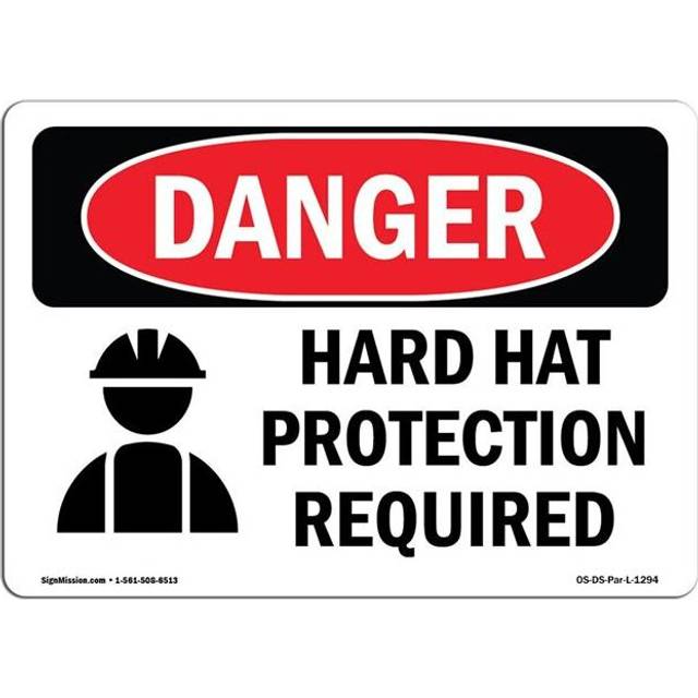 SignMission OS-DS-A-710-L-1294 7 x 10 in. OSHA Danger Sign - Hard Hat Protection Required