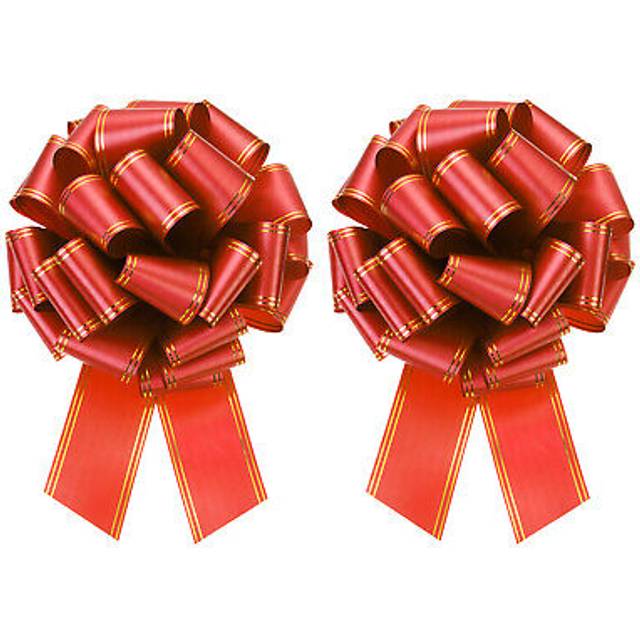 2pcs 16 inch large pull bow metallic car ribbon with gold edge for christmas,red