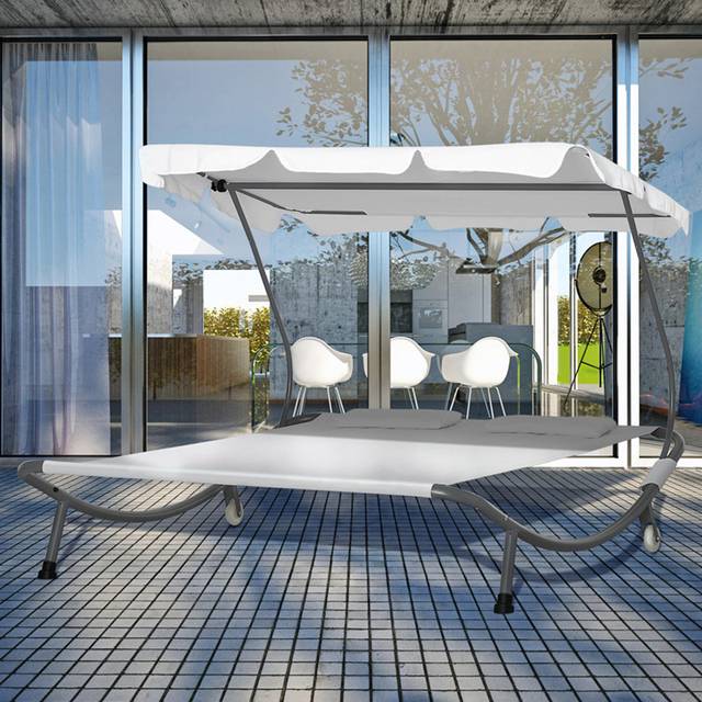 Outsunny Double White Hammock Sun Lounger Bed with Canopy