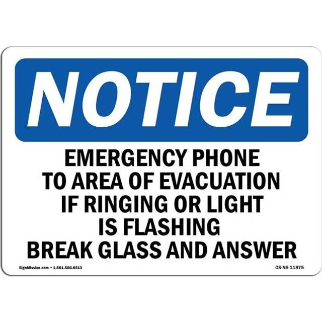 SignMission OS-NS-A-1014-L-11875 10 x 14 in. OSHA Notice Sign - Emergency Phone to Area of Evacuation If