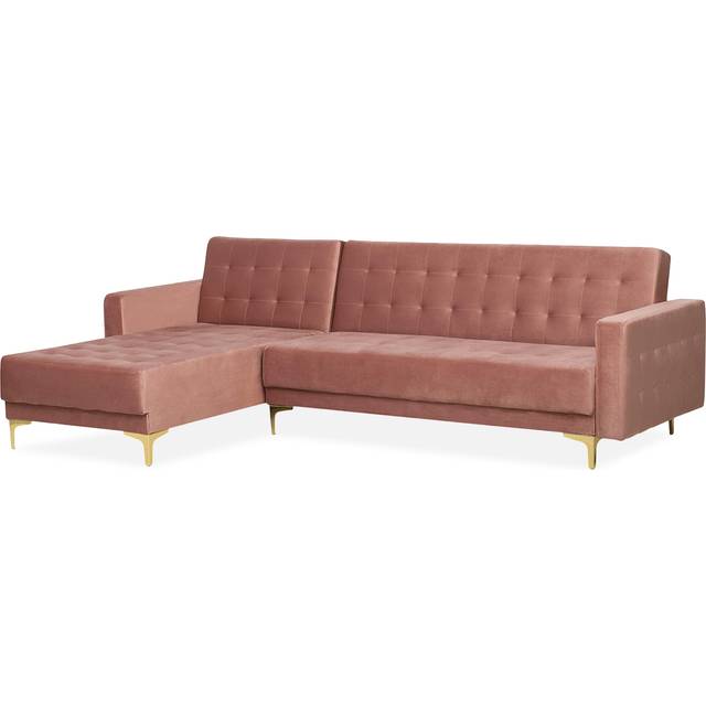 Right Hand Velvet Corner Sofa with Ottoman Pink ABERDEEN