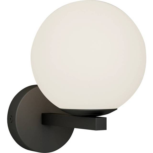 Lucande vägglampa Bidolo, svart, glas, Ø 12 cm, IP44