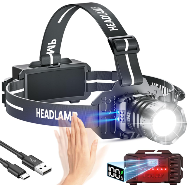 Chronus LED Rechargeable Headlamp, IPX6 Waterproof Zoomable Head Lights for Forehead, 90 Adjustable Headlamps for Camping Hiking Hunting