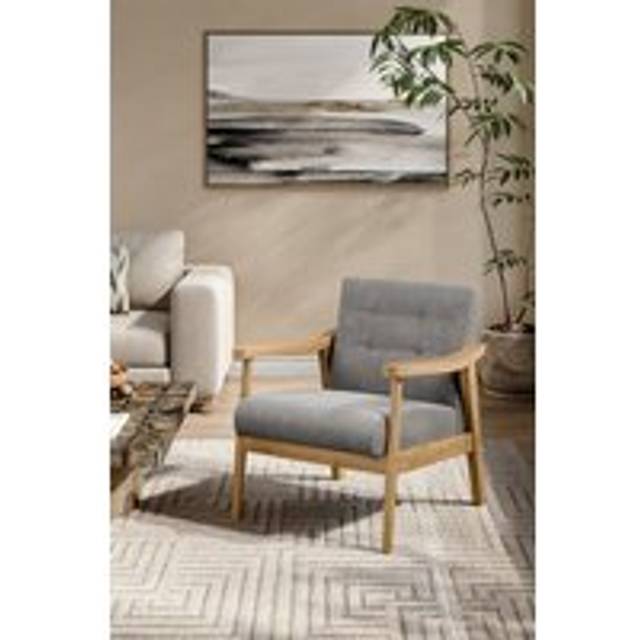 Grey Terry Cloth Casual Upholstered Armchair with Rubberwood Wood Frame - One Size