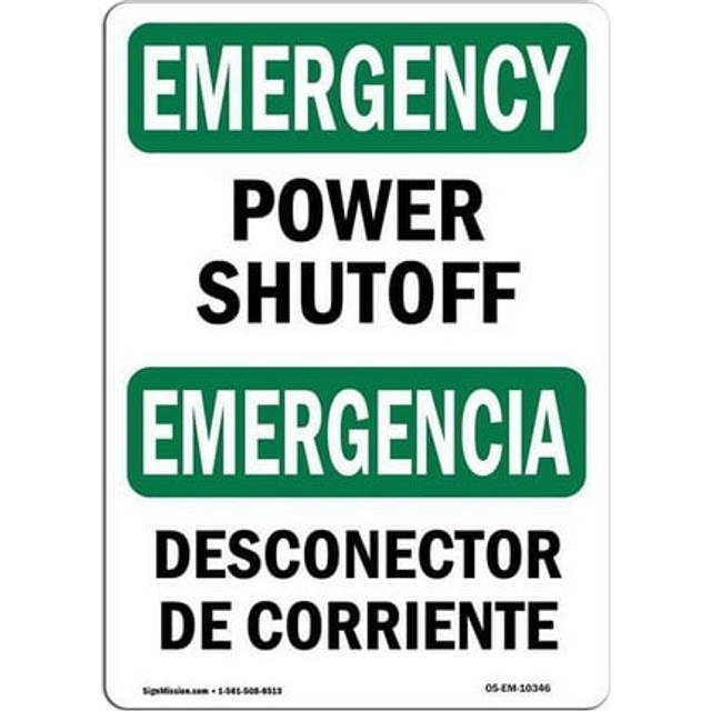 SignMission OS-EM-D-35-L-10346 OSHA Emergency Sign - Power Shutoff