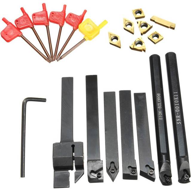 7pcs 10mm Lathe Turning Boring Bar Tool Holder with T8 Wrenches and Carbide Inserts