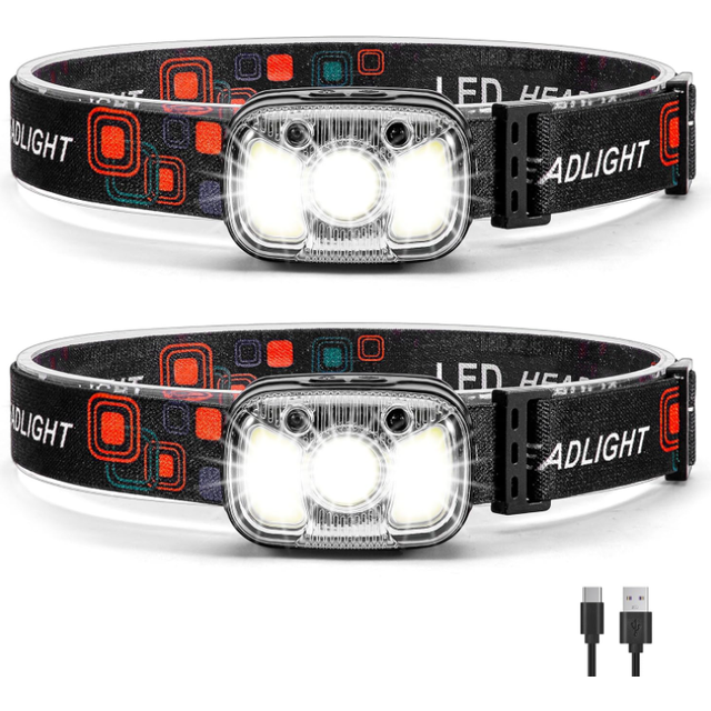Chronus 2pack Headlamp Rechargeable(Ultra-light&1200Lumens),Bright Head lights for forehead with White Red Light,Waterproof Motion Sensor Head