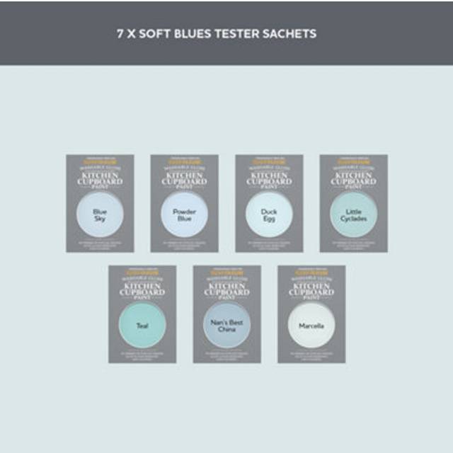 Kitchen Cupboard Paint Samples - Soft Blues Tester Box -