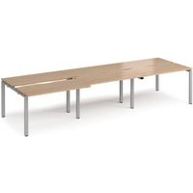 Bench Desk | 6 Person Rectangular Desks 3600mm With Sliding Tops | Beech Tops With Silver Frames | 1200mm Depth | Adapt