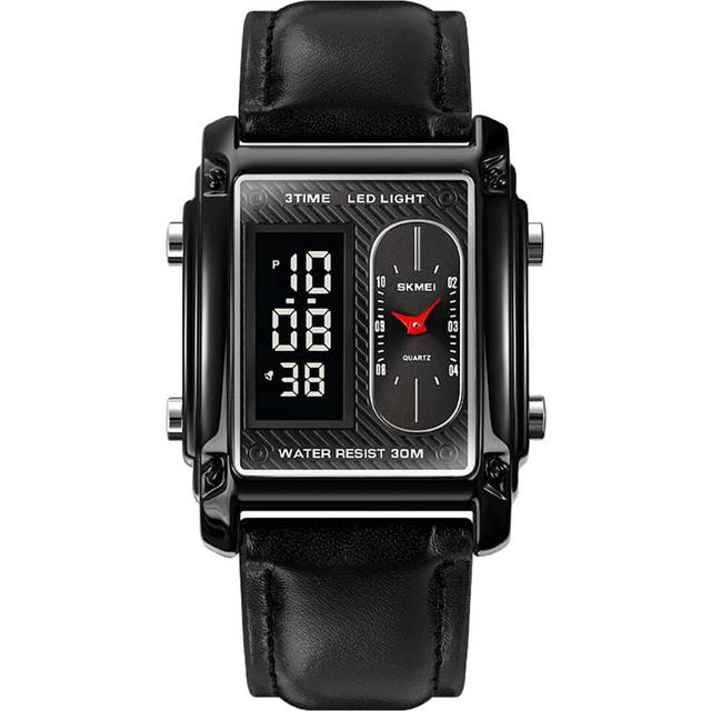 VEANXIN Creative Mens Watches 3 Time Display Quartz Digital Waterproof Chrono Alarm LED Wristwatch Stainless Steel Leather