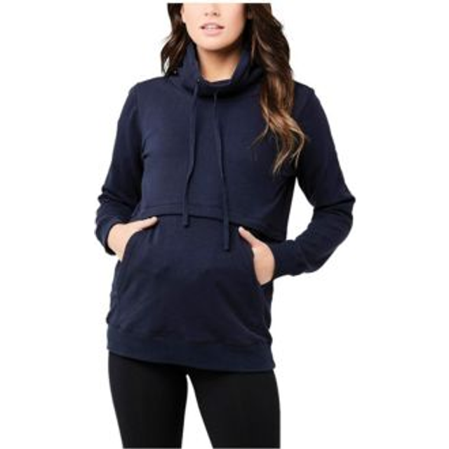 Ripe Joey Maternity & Nursing Funnel Neck Terry Cotton Jumper, Navy